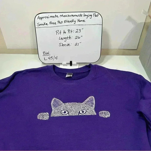 PEEKING CAT WOMEN'S MEOW WORD ART PURPLE CREWNECK SWEATSHIRT SIZE LARGE - Picture 7 of 7